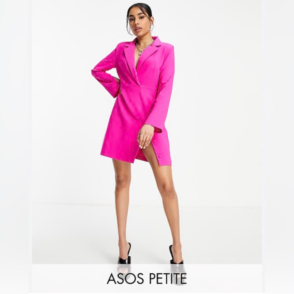 ASOS Petite Hot Pink Long Sleeve Blazer Dress